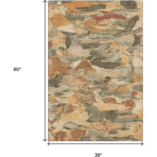 Copper Gray And Taupe Abstract Washable Area Rug With UV Protection Photo 3