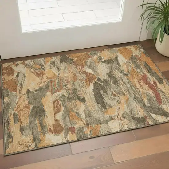 Copper Gray And Taupe Abstract Washable Area Rug With UV Protection Photo 2