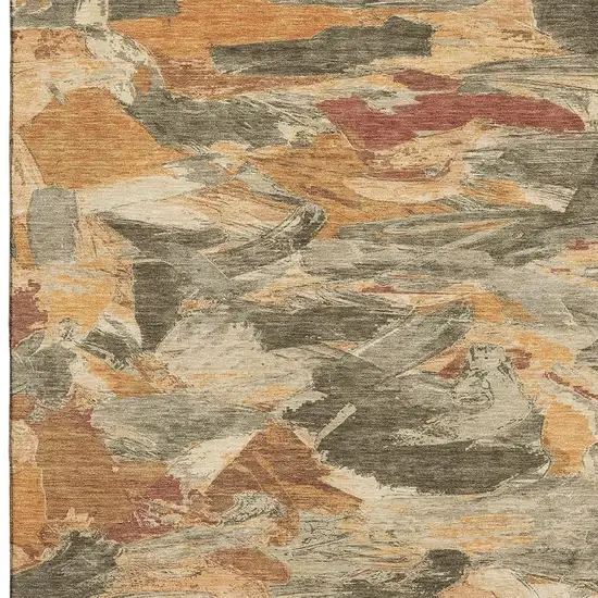 Copper Gray And Taupe Abstract Washable Area Rug With UV Protection Photo 3