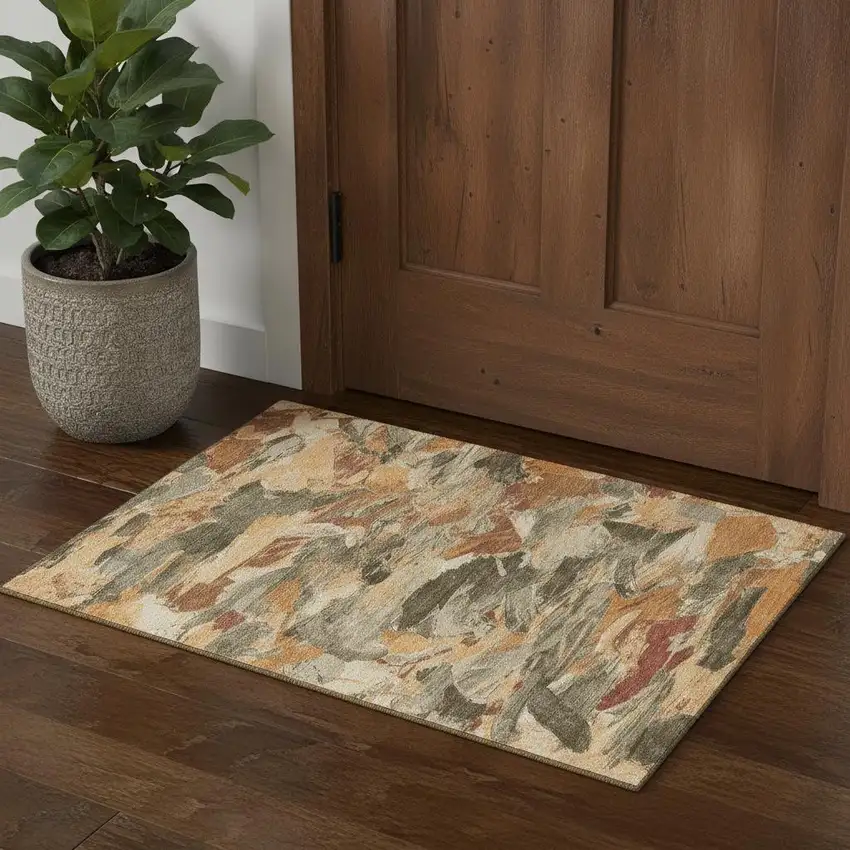 Copper Gray And Taupe Abstract Washable Area Rug With UV Protection Photo 1