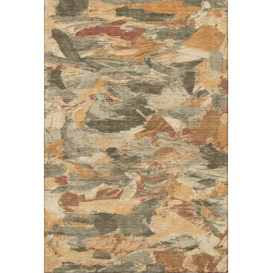 Copper Gray And Taupe Abstract Washable Area Rug With UV Protection Photo 2