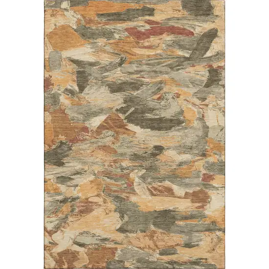 Copper Gray And Taupe Abstract Washable Area Rug With UV Protection Photo 1