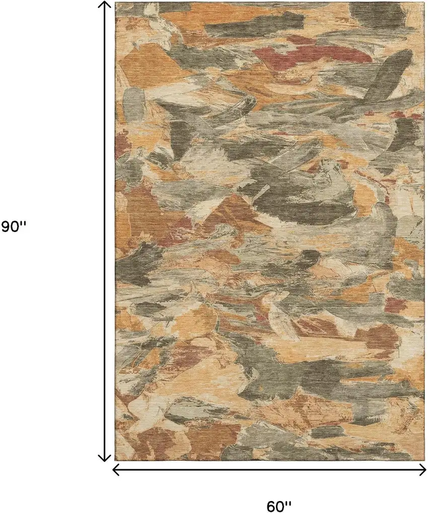 Copper Gray And Taupe Abstract Washable Area Rug With UV Protection Photo 9