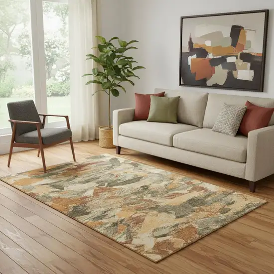 Copper Gray And Taupe Abstract Washable Area Rug With UV Protection Photo 2