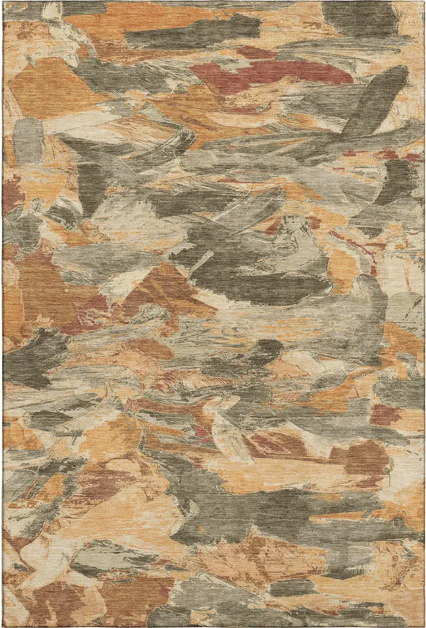 Copper Gray And Taupe Abstract Washable Area Rug With UV Protection Photo 1