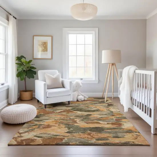 Copper Gray And Taupe Abstract Washable Area Rug With UV Protection Photo 5