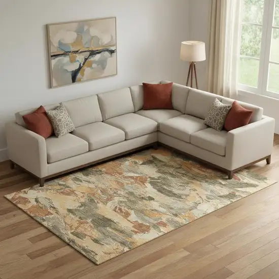 Copper Gray And Taupe Abstract Washable Area Rug With UV Protection Photo 2