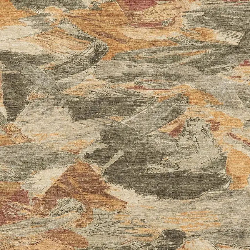 Copper Gray And Taupe Abstract Washable Area Rug With UV Protection Photo 2