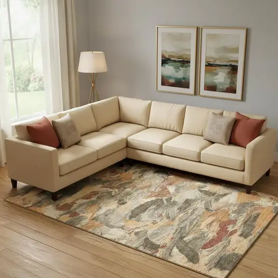 Copper Gray And Taupe Abstract Washable Area Rug With UV Protection Photo 2