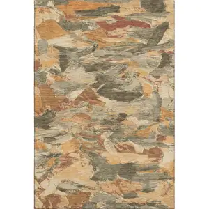 Photo of Copper Gray And Taupe Abstract Washable Area Rug With UV Protection