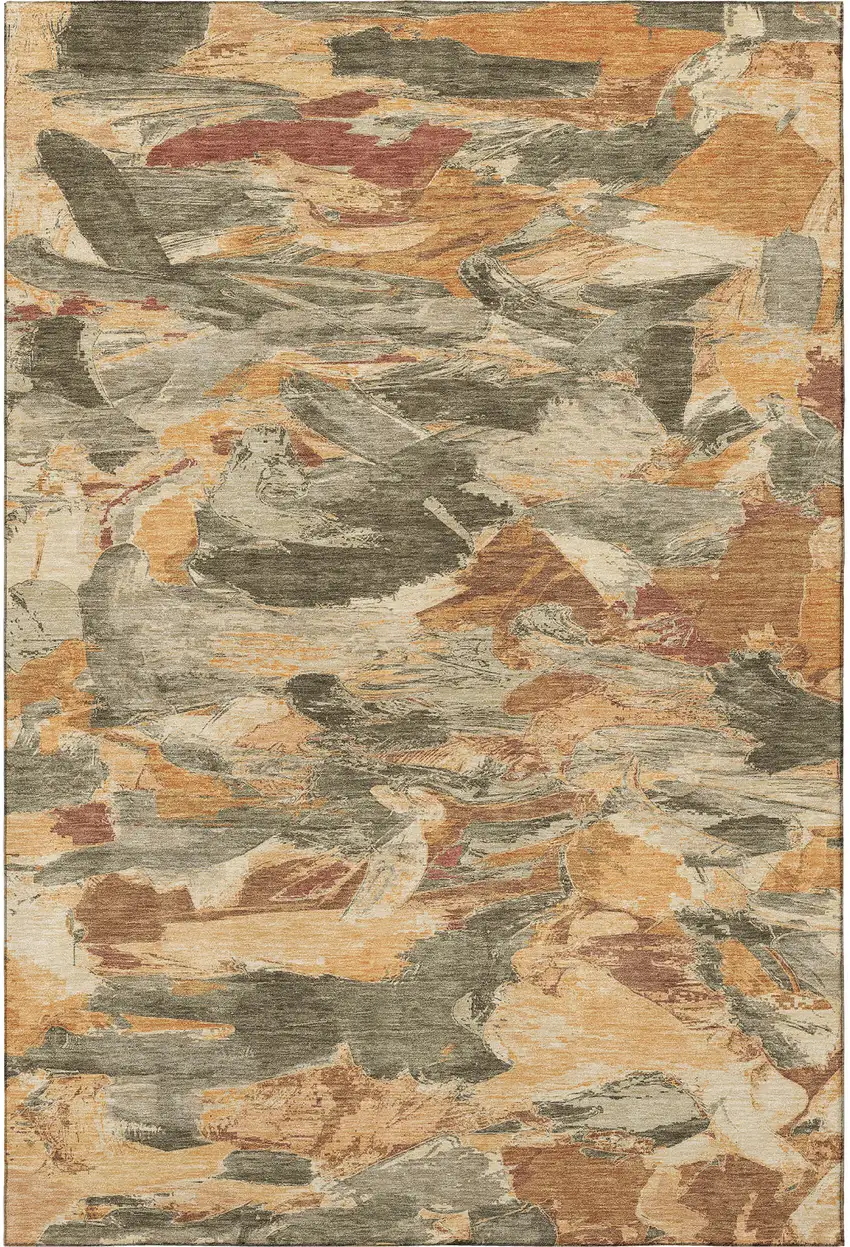 Copper Gray And Taupe Abstract Washable Area Rug With UV Protection Photo 3
