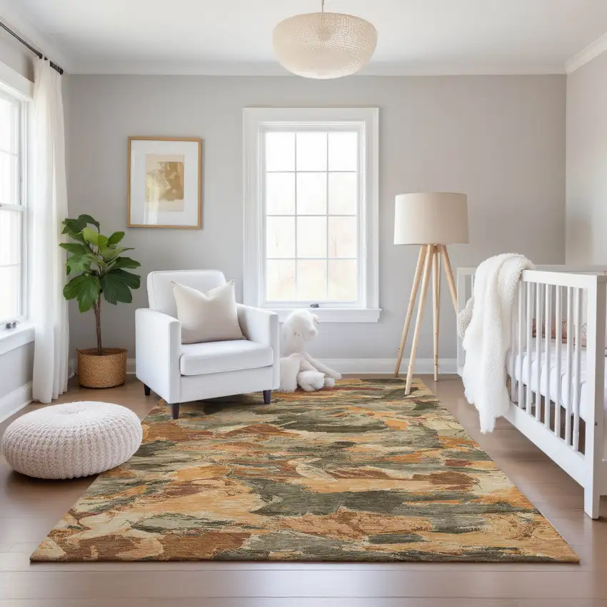 Copper Gray And Taupe Abstract Washable Area Rug With UV Protection Photo 5