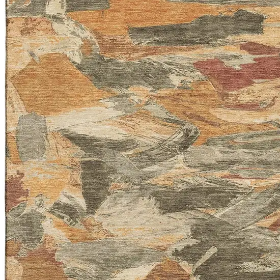 Copper Gray And Taupe Abstract Washable Area Rug With UV Protection Photo 2
