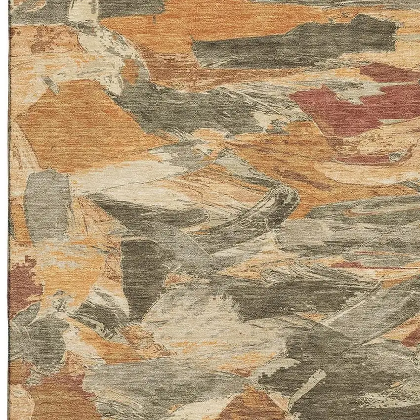 Copper Gray And Taupe Abstract Washable Area Rug With UV Protection Photo 2