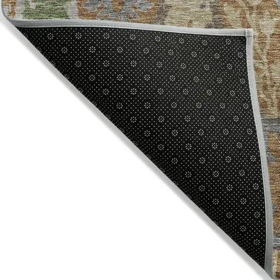 Copper Green And Beige Floral Washable Indoor Outdoor Area Rug Photo 3