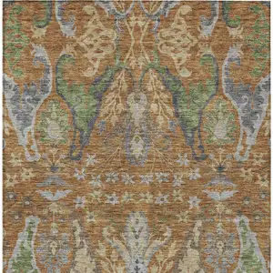 Photo of Copper Green And Beige Floral Washable Indoor Outdoor Area Rug