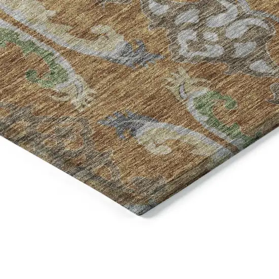 Copper Green And Beige Floral Washable Indoor Outdoor Area Rug Photo 4