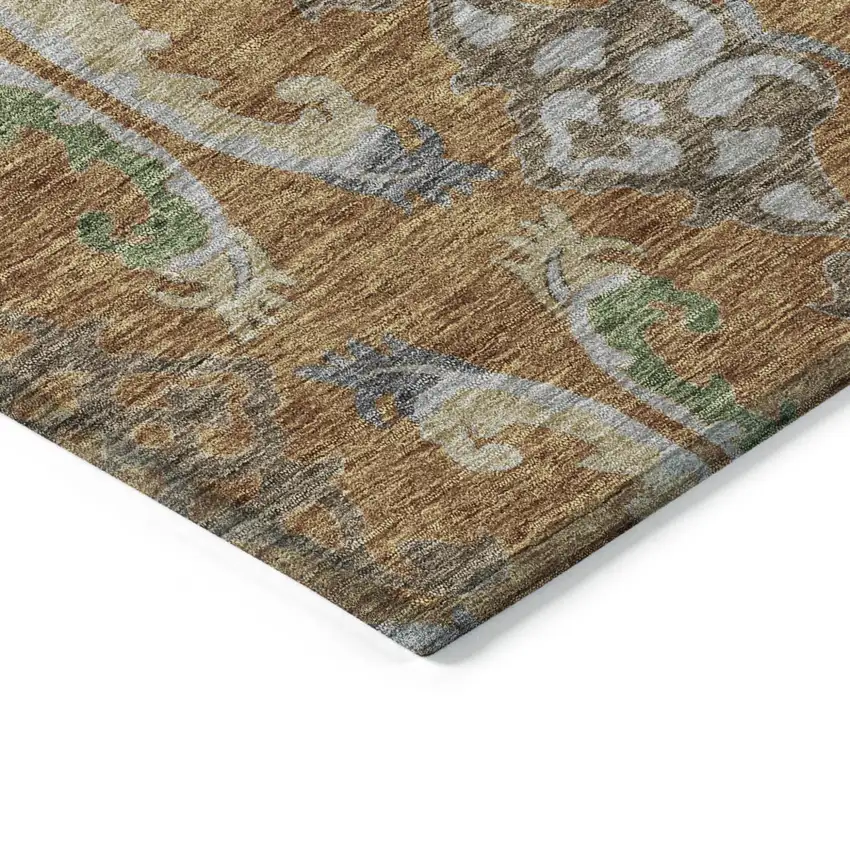 Copper Green And Beige Floral Washable Indoor Outdoor Area Rug Photo 4