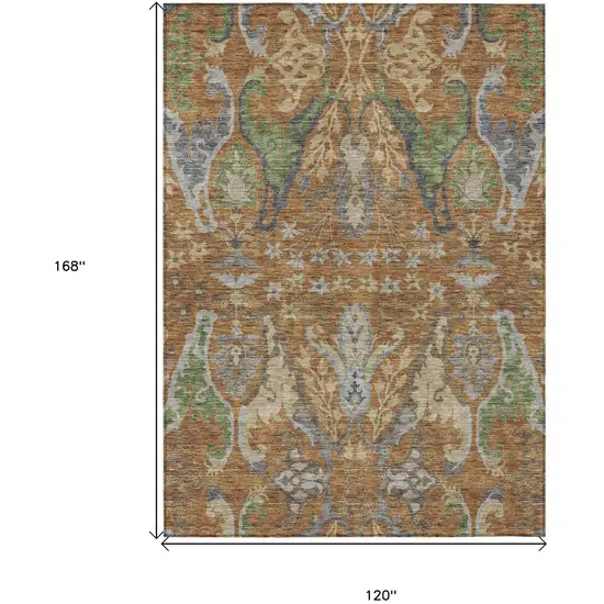 Copper Green And Beige Floral Washable Indoor Outdoor Area Rug Photo 8