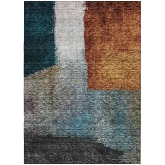 Copper Green And Gray Abstract Washable Indoor Outdoor Area Rug Photo 6