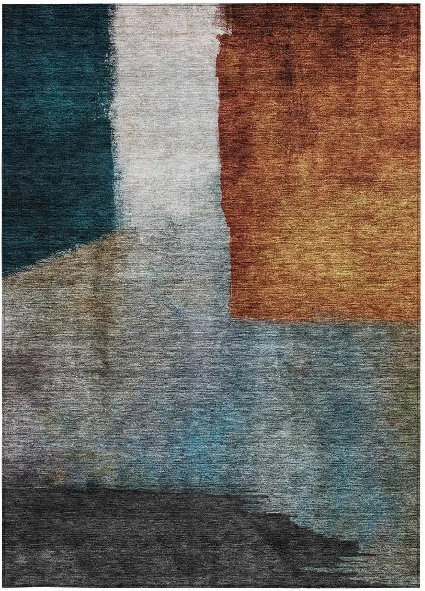Copper Green And Gray Abstract Washable Indoor Outdoor Area Rug Photo 6