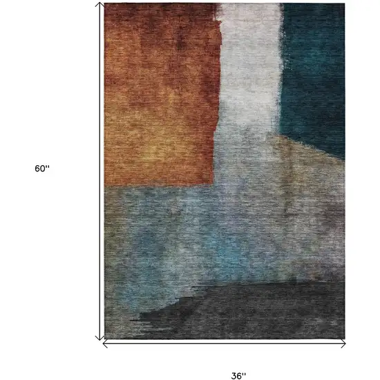 Copper Green And Gray Abstract Washable Indoor Outdoor Area Rug Photo 7
