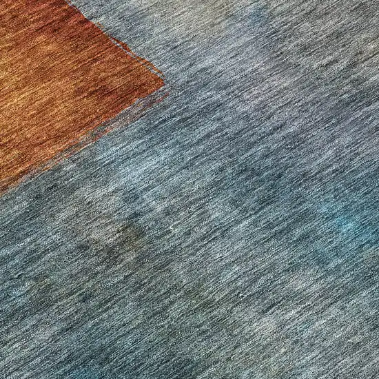 Copper Green And Gray Abstract Washable Indoor Outdoor Area Rug Photo 8