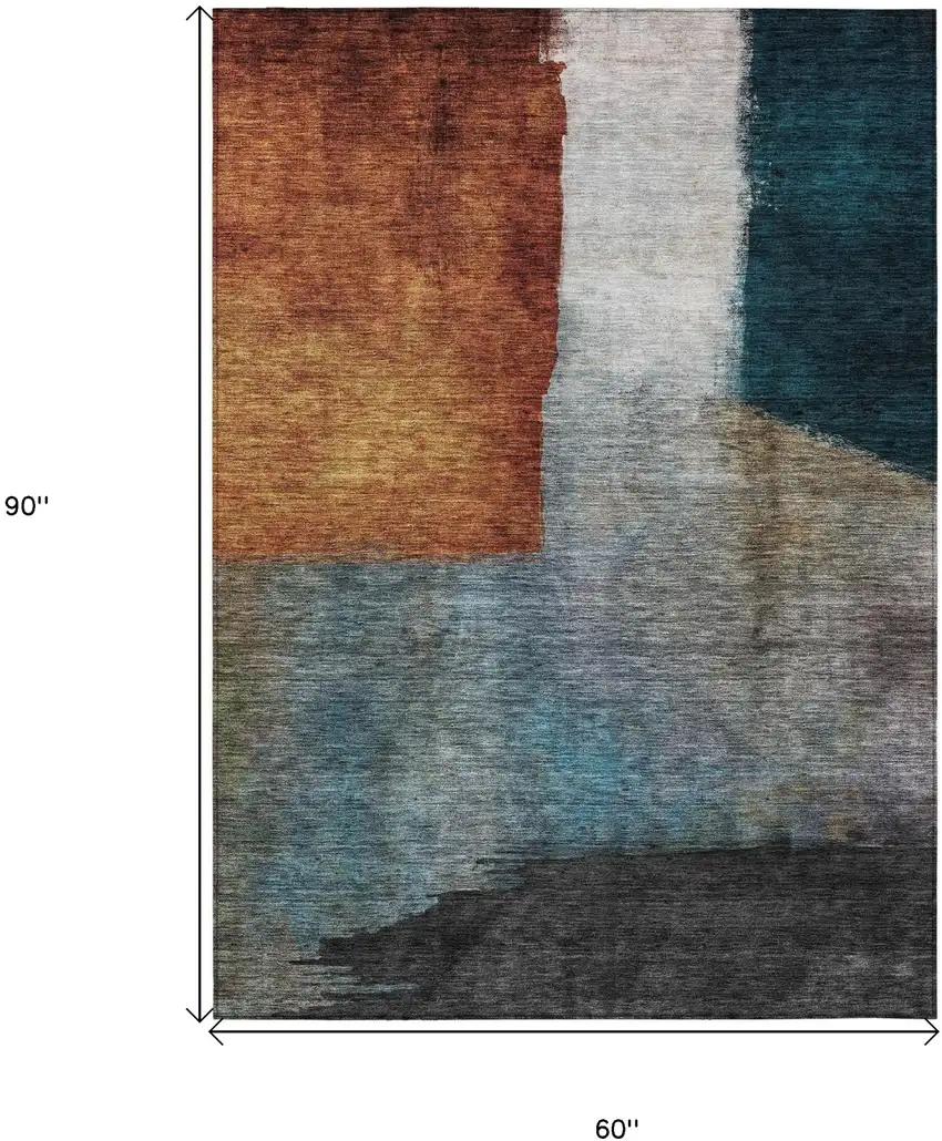 Copper Green And Gray Abstract Washable Indoor Outdoor Area Rug Photo 7
