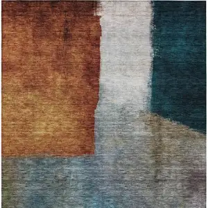 Photo of Copper Green And Gray Abstract Washable Indoor Outdoor Area Rug
