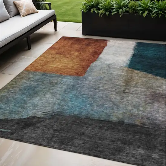 Copper Green And Gray Abstract Washable Indoor Outdoor Area Rug Photo 1