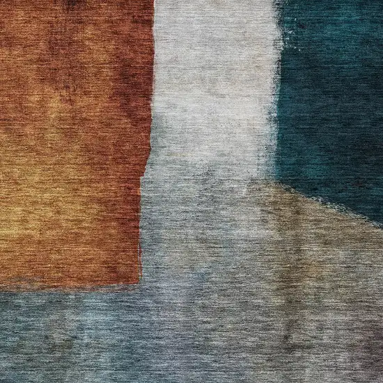 Copper Green And Gray Abstract Washable Indoor Outdoor Area Rug Photo 5