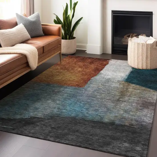 Copper Green And Gray Abstract Washable Indoor Outdoor Area Rug Photo 8