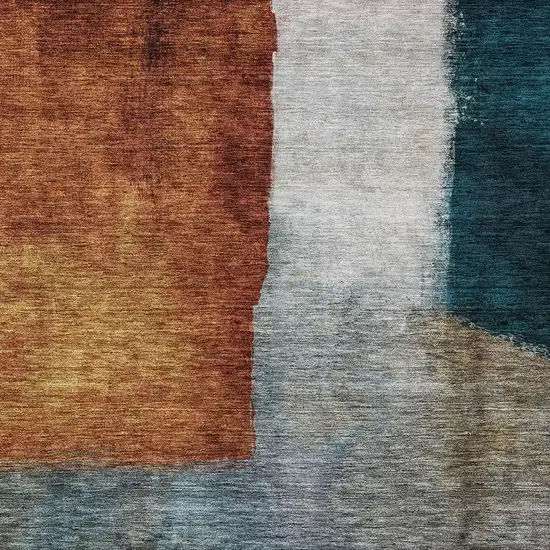 Copper Green And Gray Abstract Washable Indoor Outdoor Area Rug Photo 5