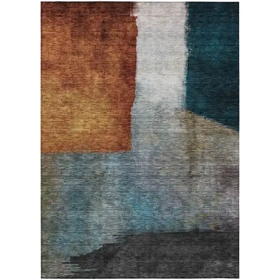 Copper Green And Gray Abstract Washable Indoor Outdoor Area Rug Photo 2
