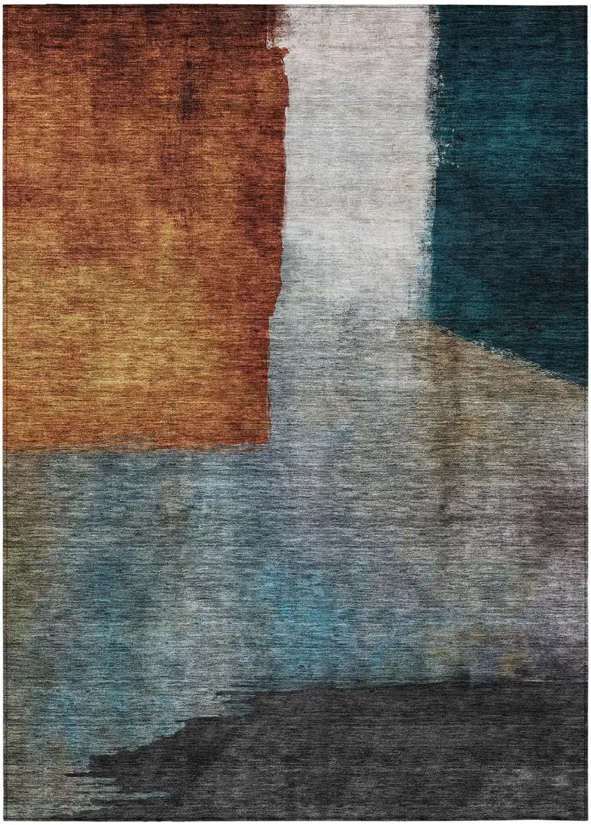 Copper Green And Gray Abstract Washable Indoor Outdoor Area Rug Photo 2