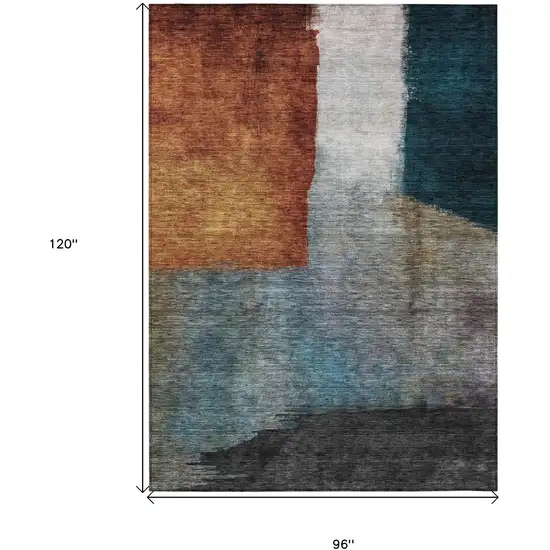 Copper Green And Gray Abstract Washable Indoor Outdoor Area Rug Photo 7