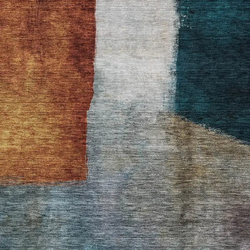 Copper Green And Gray Abstract Washable Indoor Outdoor Area Rug Photo 5