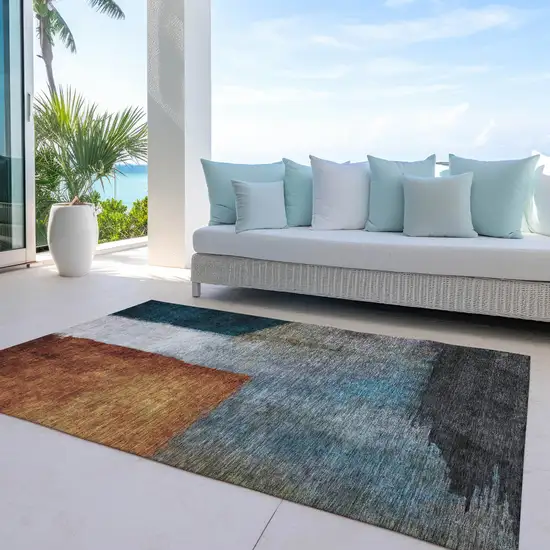 Copper Green And Gray Abstract Washable Indoor Outdoor Area Rug Photo 7