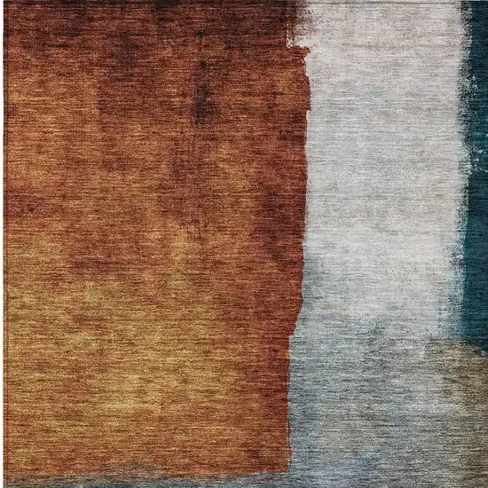 Copper Green And Gray Abstract Washable Indoor Outdoor Area Rug Photo 5