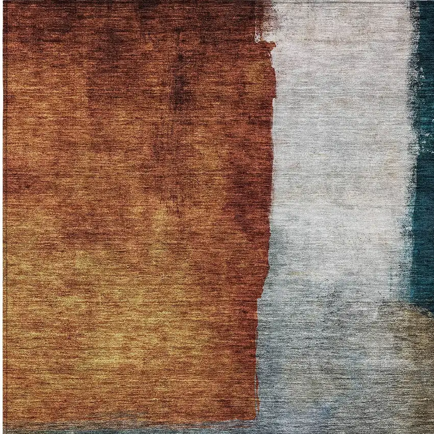 Copper Green And Gray Abstract Washable Indoor Outdoor Area Rug Photo 5