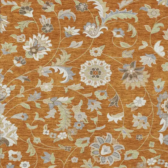 Copper Green And Gray Floral Washable Indoor Outdoor Area Rug Photo 6