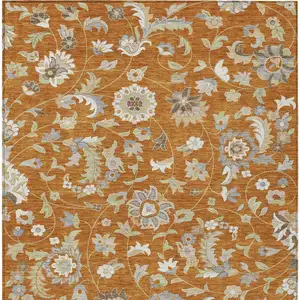 Photo of Copper Green And Gray Floral Washable Indoor Outdoor Area Rug