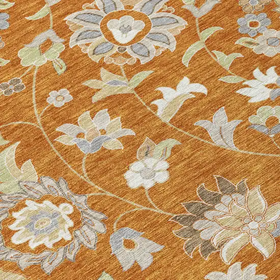 Copper Green And Gray Floral Washable Indoor Outdoor Area Rug Photo 5