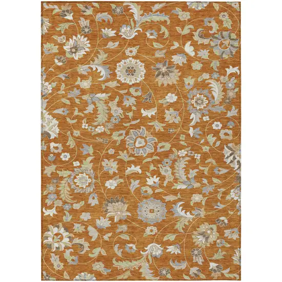 Copper Green And Gray Floral Washable Indoor Outdoor Area Rug Photo 2