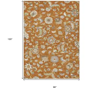 Photo of Copper Green And Gray Floral Washable Indoor Outdoor Area Rug
