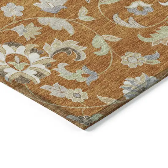 Copper Green And Gray Floral Washable Indoor Outdoor Area Rug Photo 4