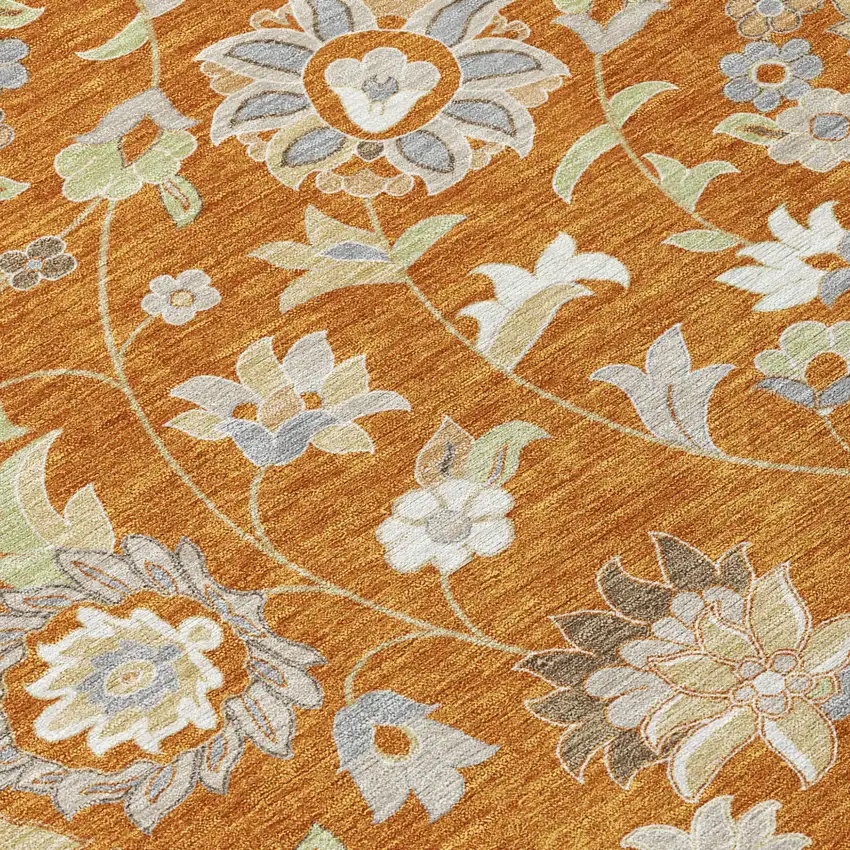 Copper Green And Gray Floral Washable Indoor Outdoor Area Rug Photo 5