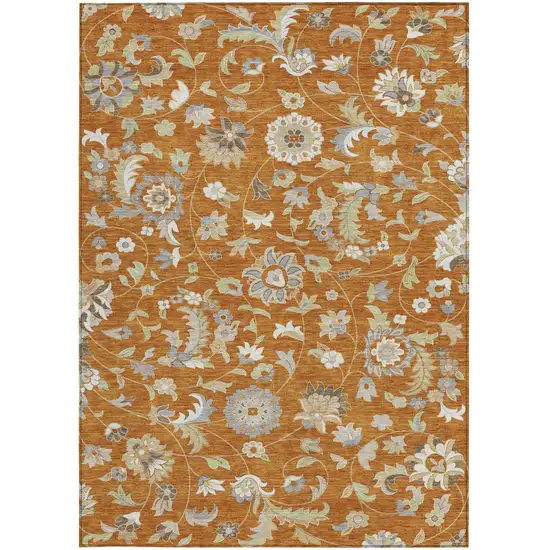 Copper Green And Gray Floral Washable Indoor Outdoor Area Rug Photo 7