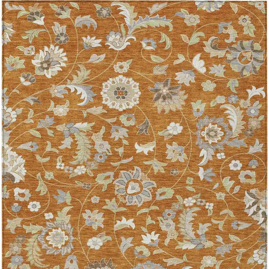 Copper Green And Gray Floral Washable Indoor Outdoor Area Rug Photo 6