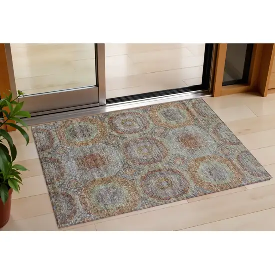 Copper Green And Gray Geometric Washable Indoor Outdoor Area Rug Photo 1